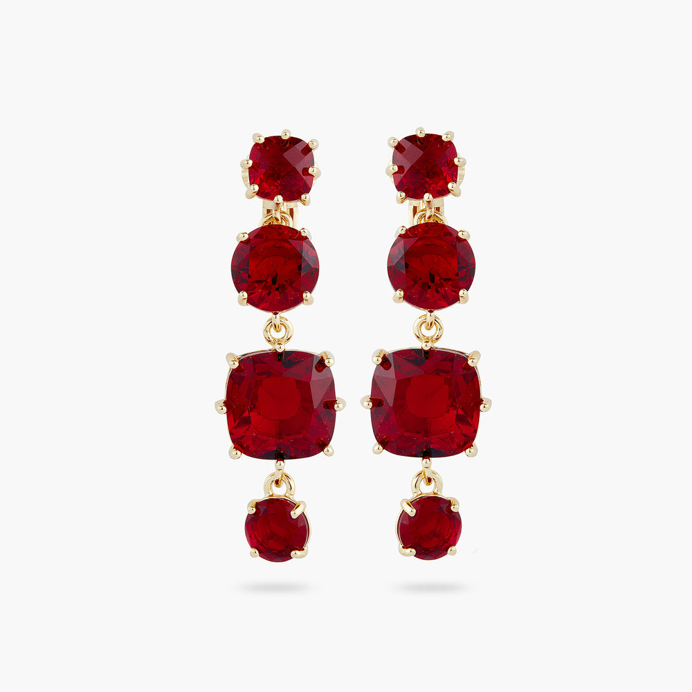 Garnet Red Diamantine 4 Stone Clip-On Earrings