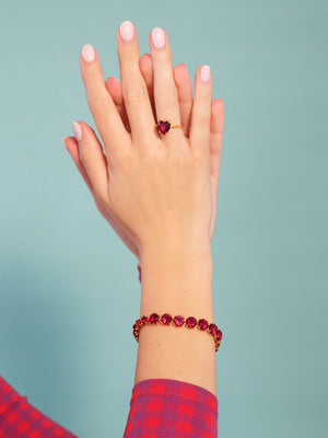 Garnet Red Diamantine Heart Solitaire Ring