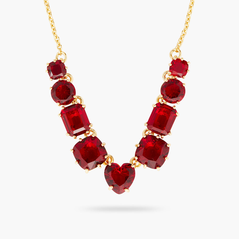 Garnet Red Diamantine 9 Stone Fine Necklace