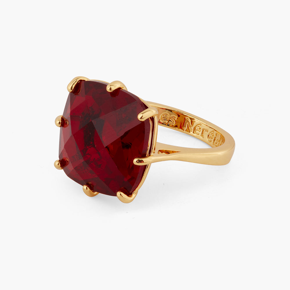 Garnet Red Diamantine Square Solitaire Ring