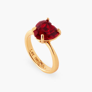 Garnet Red Diamantine Heart Solitaire Ring