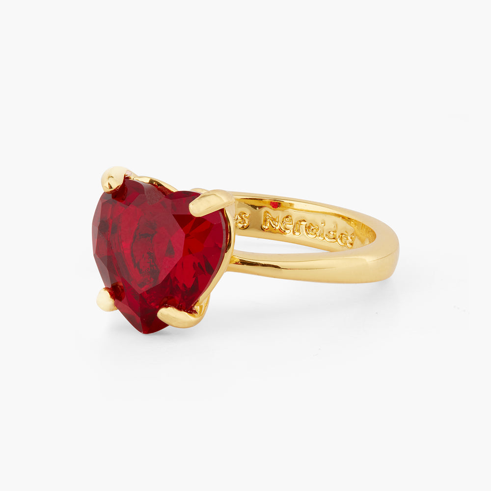 Garnet Red Diamantine Heart Solitaire Ring