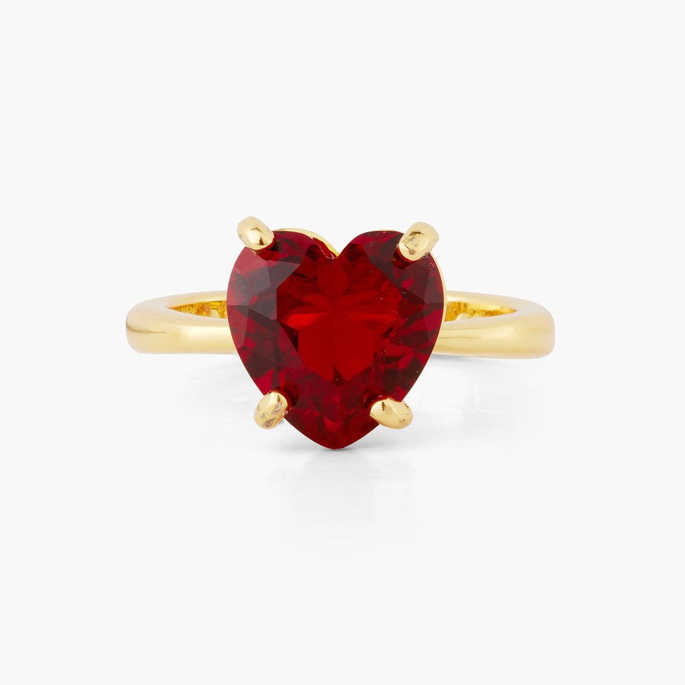 Garnet Red Diamantine Heart Solitaire Ring
