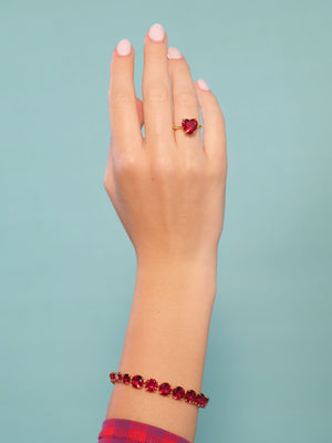 Garnet Red Diamantine Heart Solitaire Ring