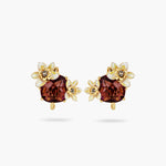 Faceted Glass and Vanilla Flower Clip-On Earrings