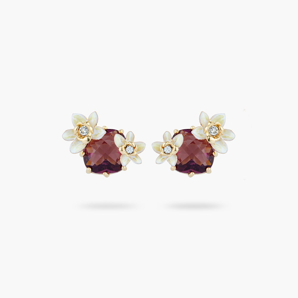 Faceted Glass and Vanilla Flower Post Earrings