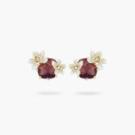Faceted Glass and Vanilla Flower Post Earrings