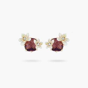 Faceted Glass and Vanilla Flower Post Earrings