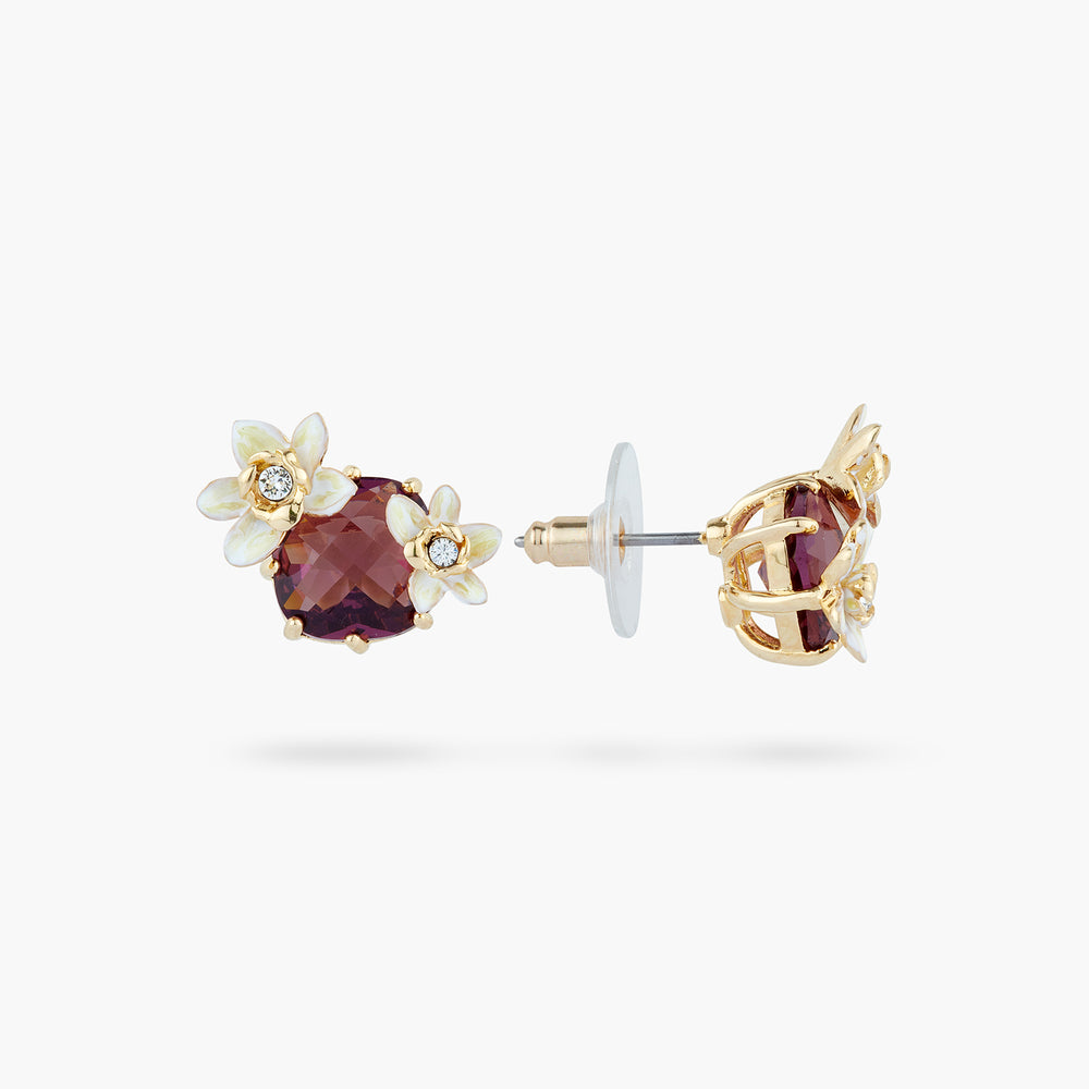 Faceted Glass and Vanilla Flower Post Earrings