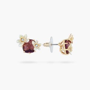 Faceted Glass and Vanilla Flower Post Earrings