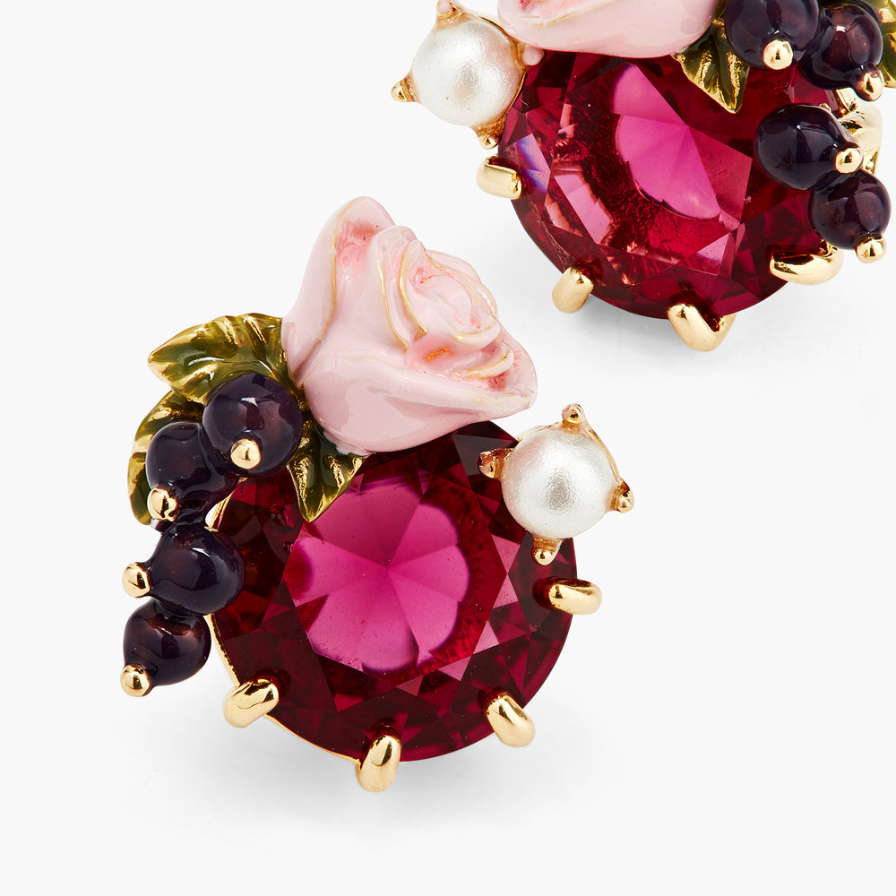 Roses and Blackcurrant Berries Post Earrings