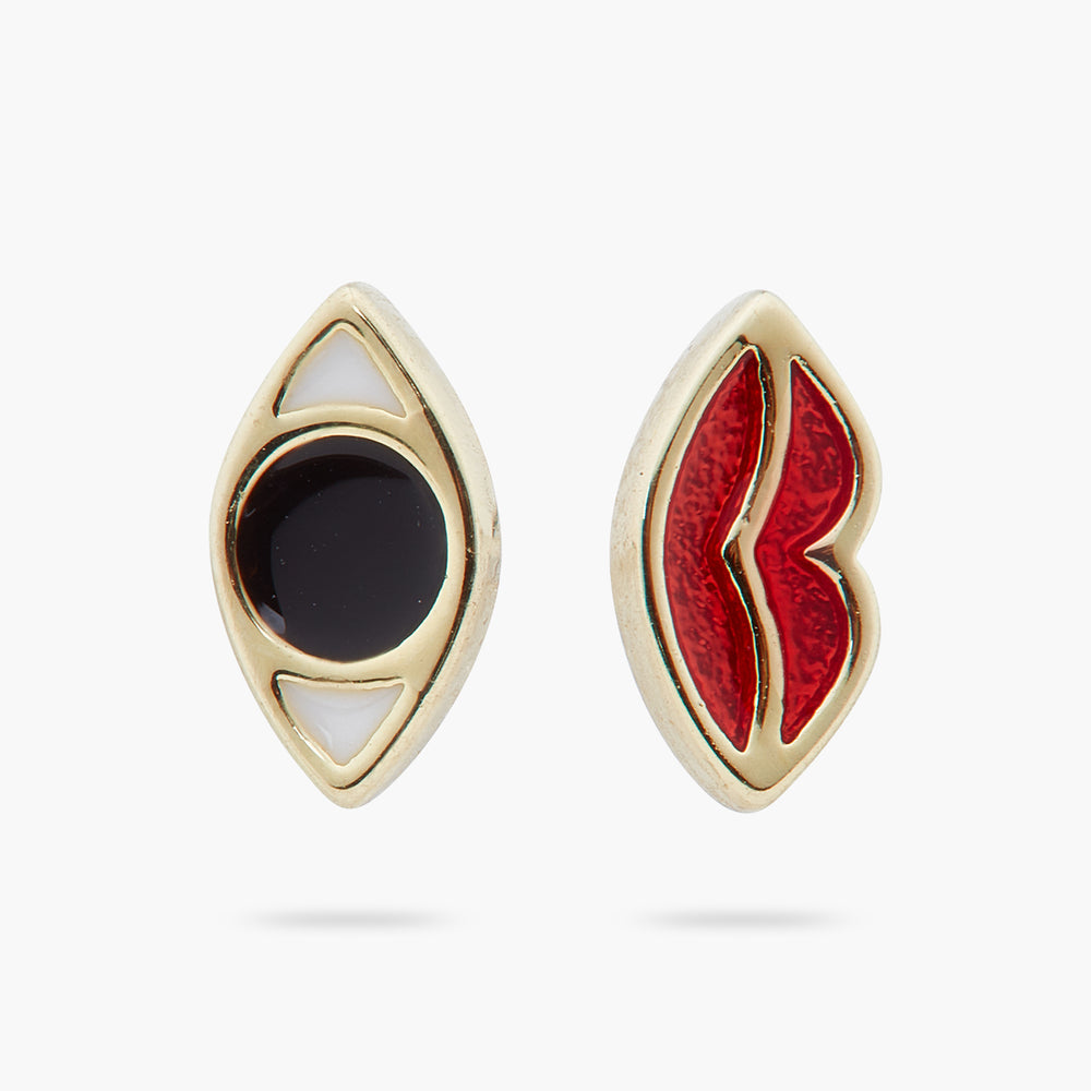 Divine Protection Asymmetrical Eye and Mouth Post Earrings