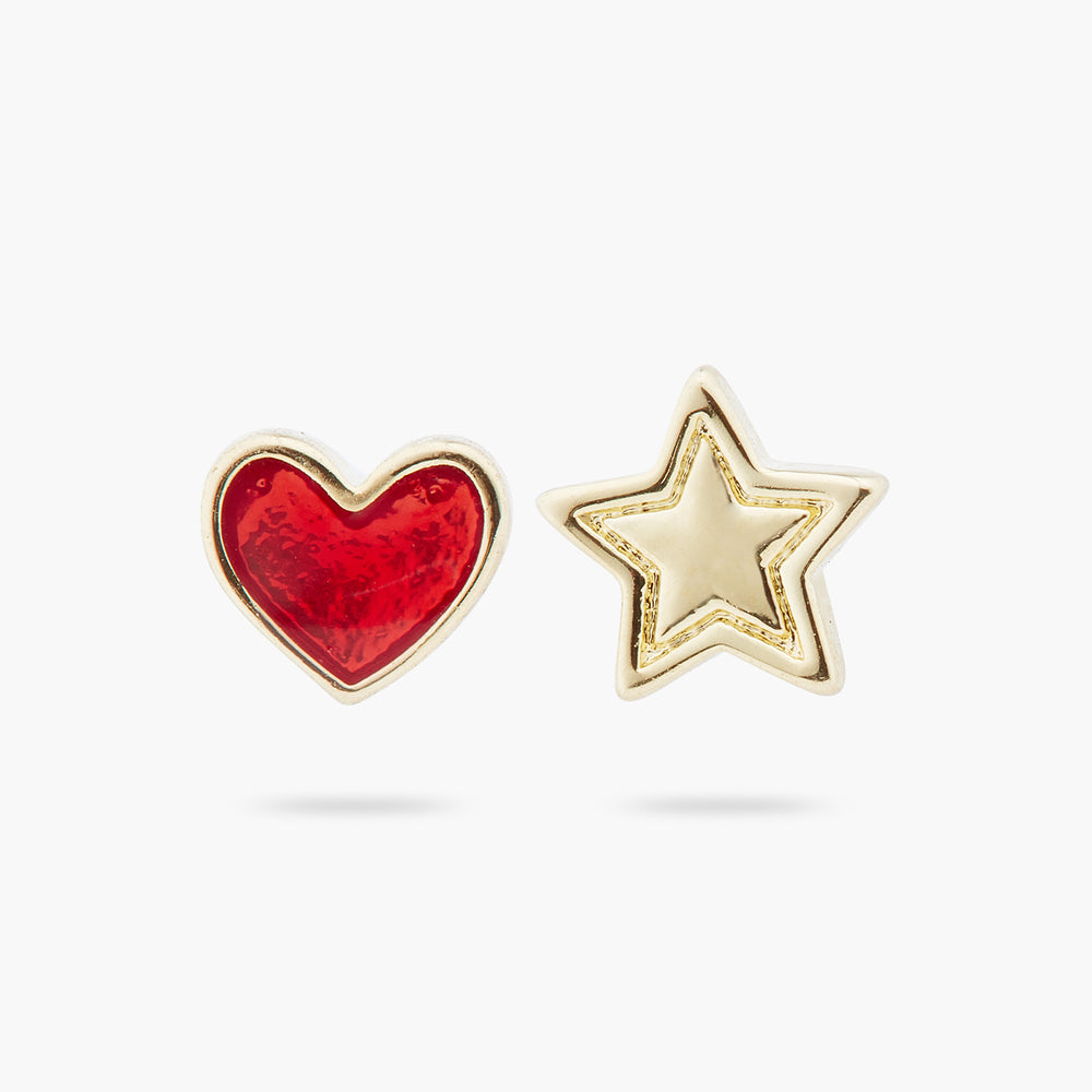Heart and Star Asymmetrical Post Earrings