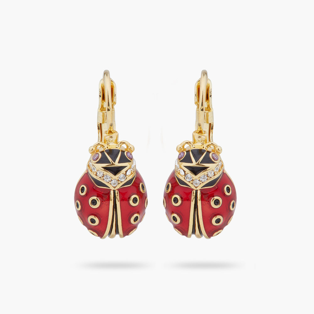 Ladybird and Faceted Crystal Sleeper Earrings
