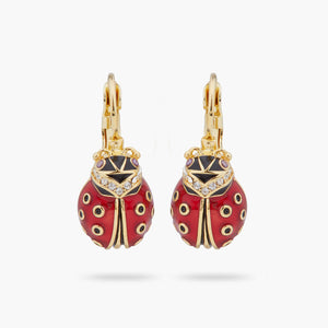 Ladybird and Faceted Crystal Sleeper Earrings