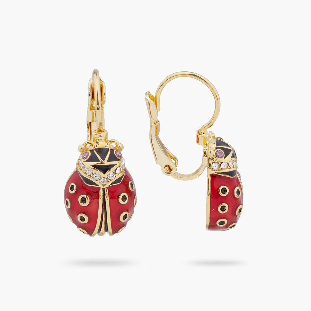 Ladybird and Faceted Crystal Sleeper Earrings