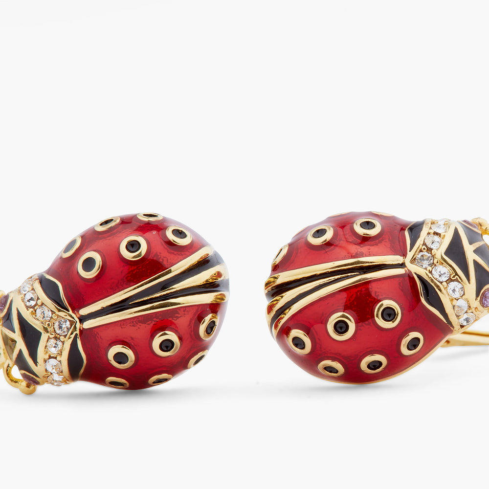 Ladybird and Faceted Crystal Sleeper Earrings