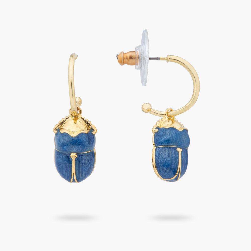 
            
                Load image into Gallery viewer, Blue Scarab Beetle Hoop Earrings
            
        