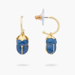 Blue Scarab Beetle Hoop Earrings