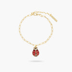 Ladybird and Faceted Crystal Rectangle Link Chain Bracelet