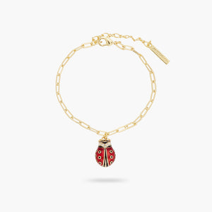 Ladybird and Faceted Crystal Rectangle Link Chain Bracelet