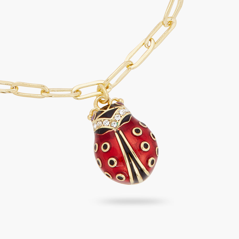 Ladybird and Faceted Crystal Rectangle Link Chain Bracelet