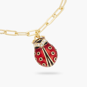 Ladybird and Faceted Crystal Rectangle Link Chain Bracelet