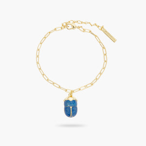 Blue Scarab Beetle Link Chain Bracelet