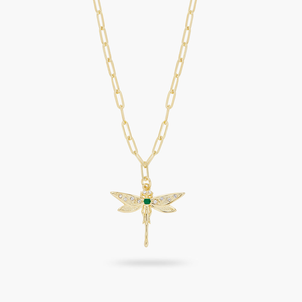 Golden Dragonfly and Rectangle Link Chain Necklace