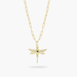 Golden Dragonfly and Rectangle Link Chain Necklace