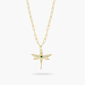 Golden Dragonfly and Rectangle Link Chain Necklace
