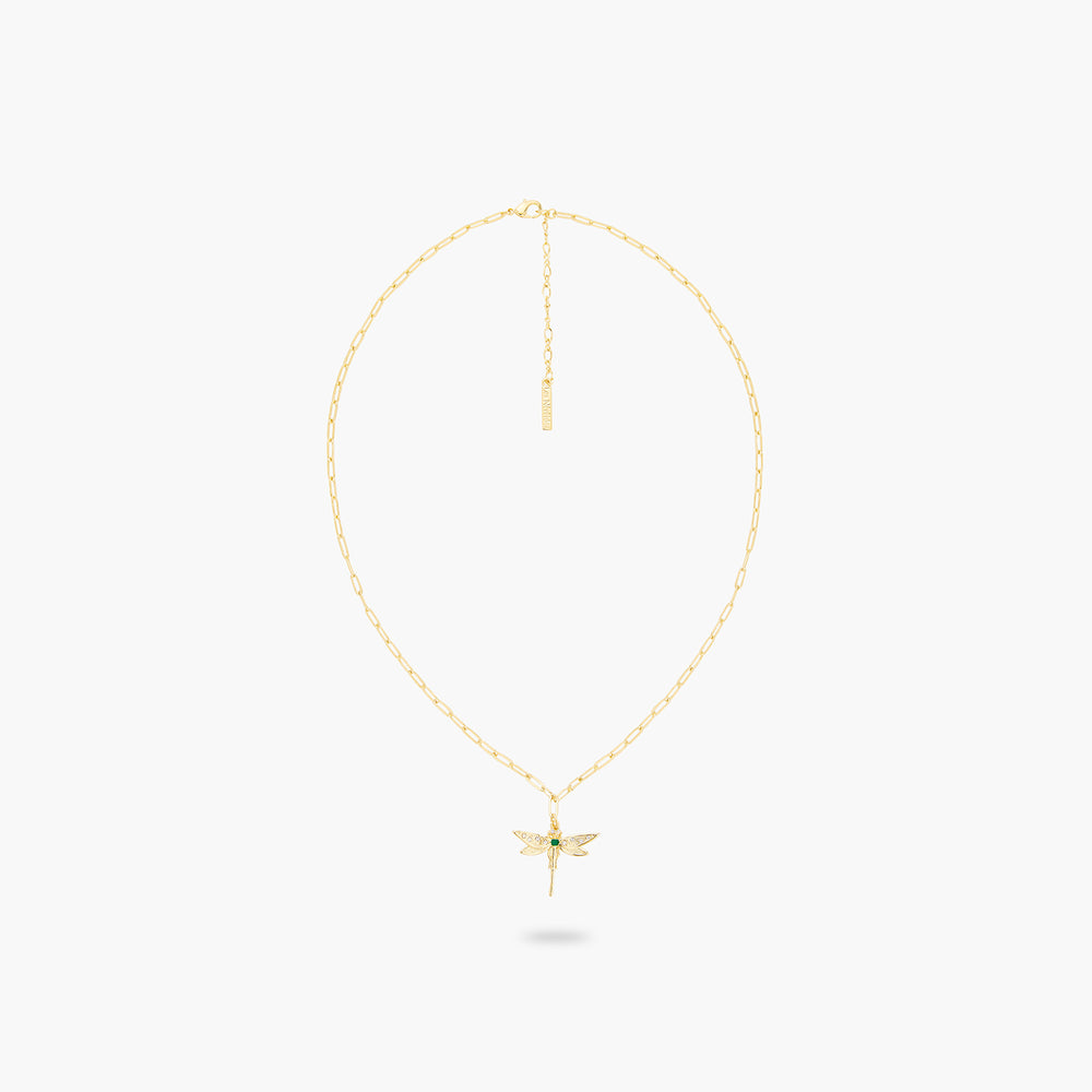 Golden Dragonfly and Rectangle Link Chain Necklace