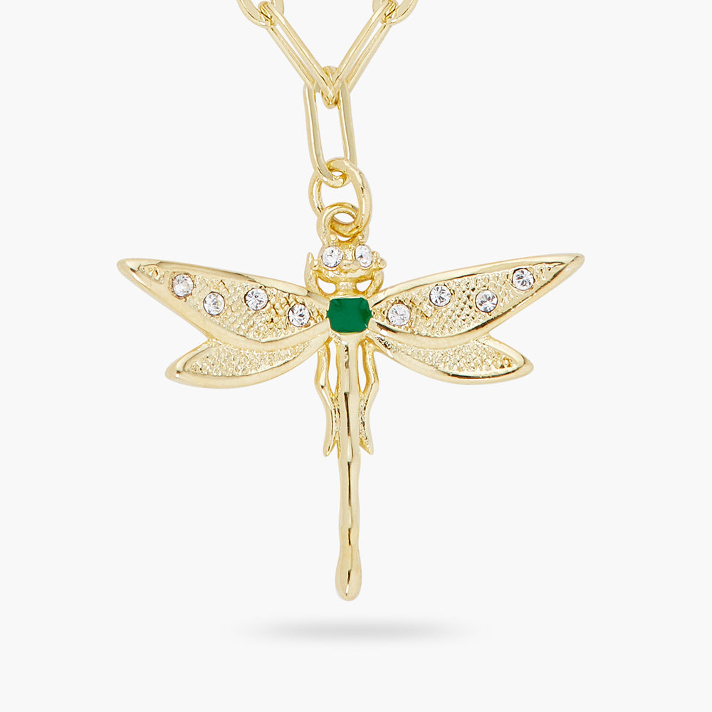 Golden Dragonfly and Rectangle Link Chain Necklace