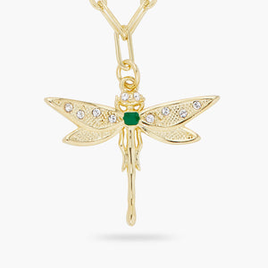 Golden Dragonfly and Rectangle Link Chain Necklace