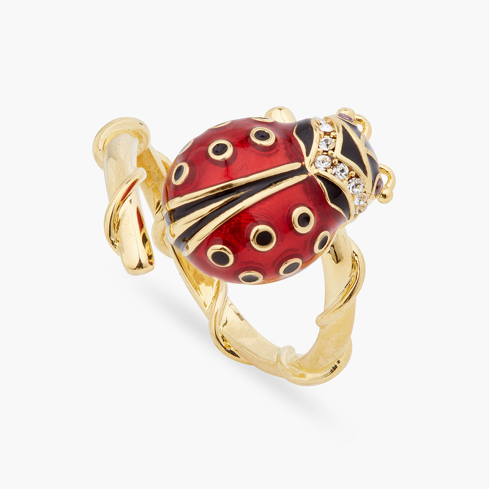 Ladybird and Faceted Crystal Adjustable Ring