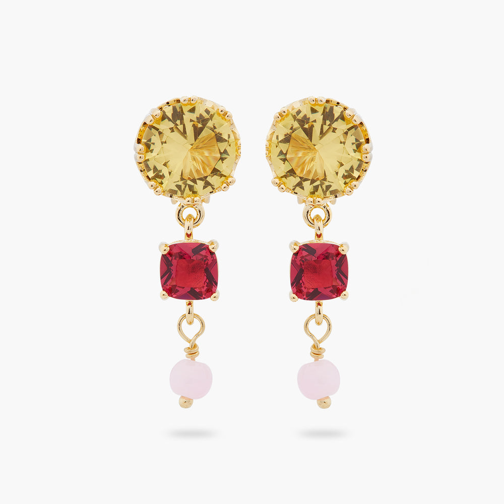 Round and Square Stone Post Earrings