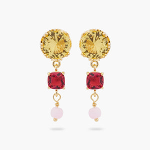 Round and Square Stone Post Earrings