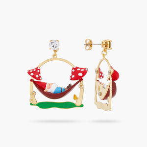 
            
                Load image into Gallery viewer, Garden Gnome on a Hammock Post Earrings
            
        