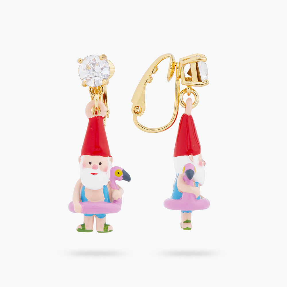 
            
                Load image into Gallery viewer, Garden Gnome and Inflatable Pink Flamingo Clip-on Earrings
            
        
