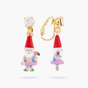 Garden Gnome and Inflatable Pink Flamingo Clip-on Earrings