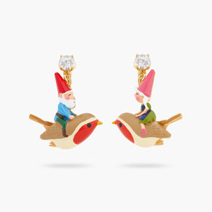 Garden Gnome and Bird Asymmetrical Clip-on Earrings