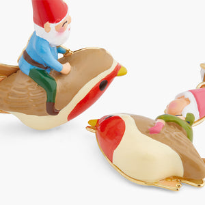 Garden Gnome and Bird Asymmetrical Clip-on Earrings