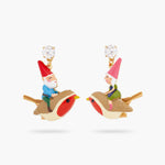 Garden Gnome and Bird Asymmetrical Post Earrings
