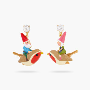 
            
                Load image into Gallery viewer, Garden Gnome and Bird Asymmetrical Post Earrings
            
        