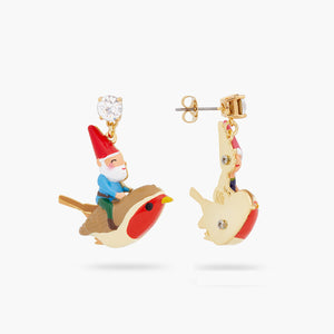 
            
                Load image into Gallery viewer, Garden Gnome and Bird Asymmetrical Post Earrings
            
        