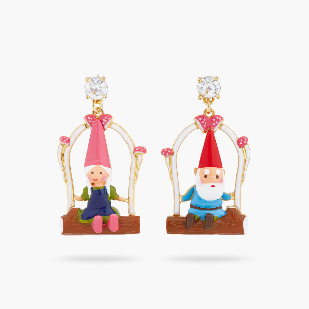 Garden Gnome Couple Asymmetrical Post Earrings