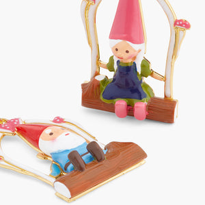 Garden Gnome Couple Asymmetrical Post Earrings