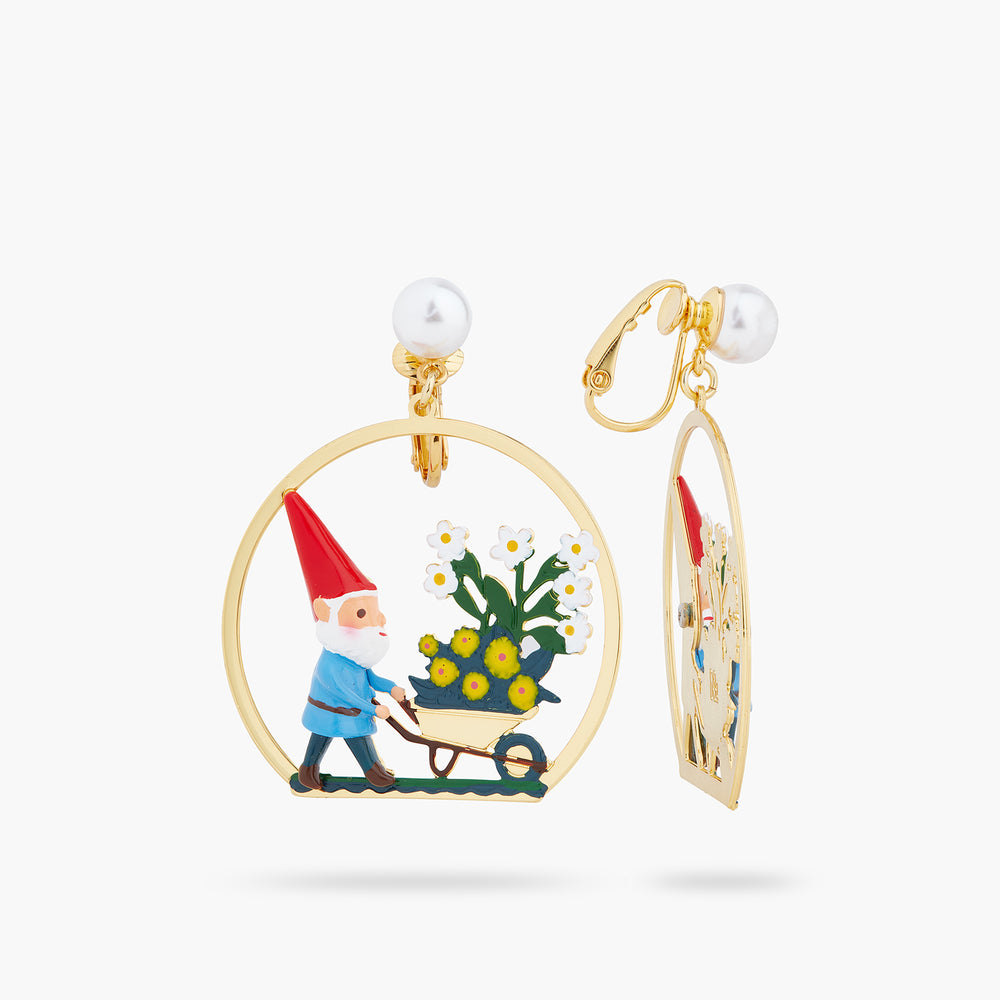 
            
                Load image into Gallery viewer, Garden Gnome and Flower Picking Clip-on Earrings
            
        