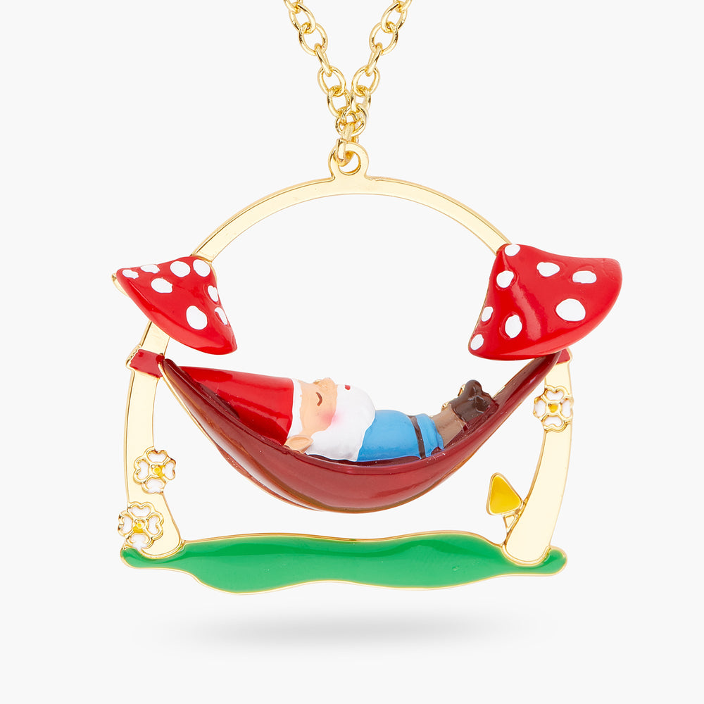 Garden Gnome and Hammock Pendant Necklace