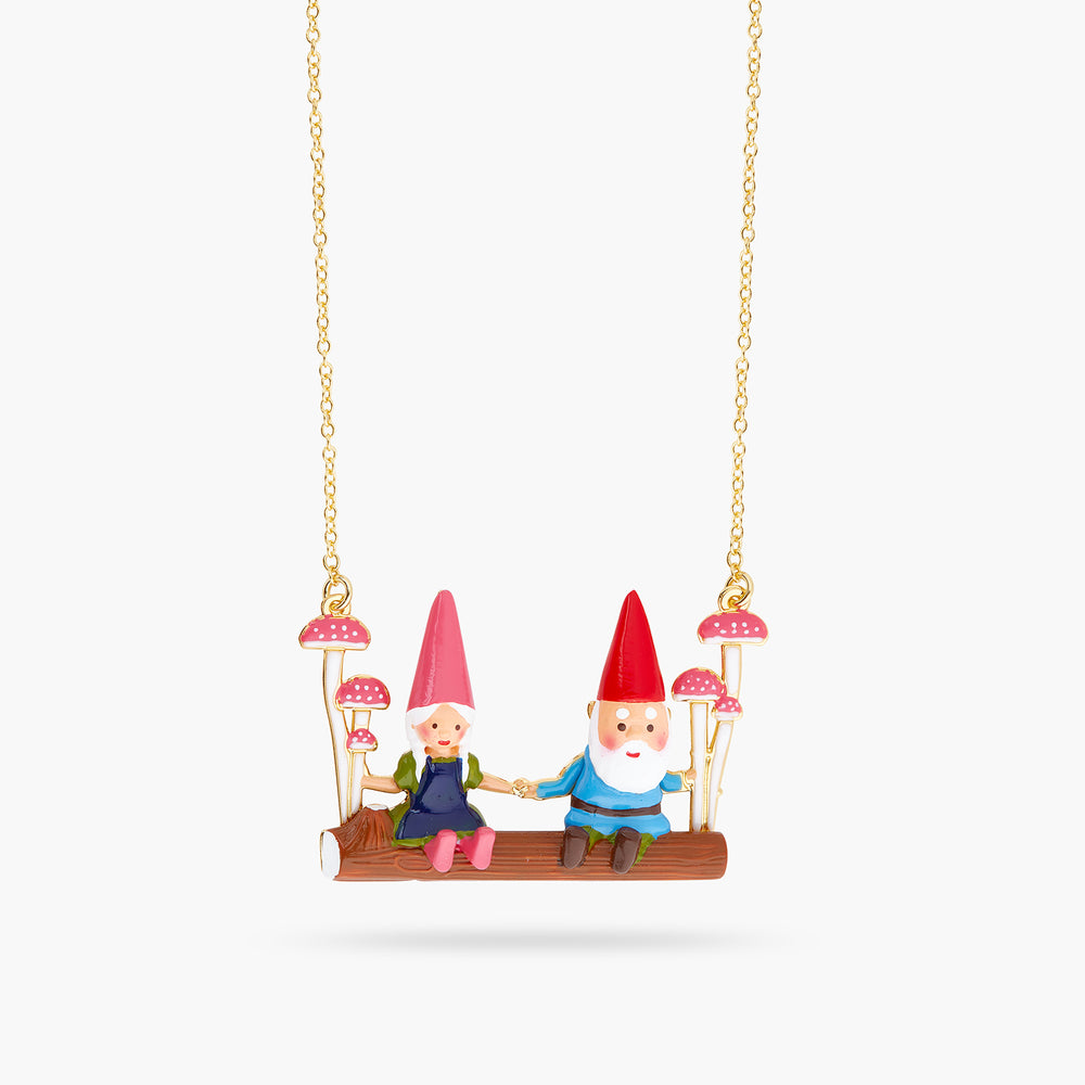 Garden Gnomes on a Swing Statement Necklace